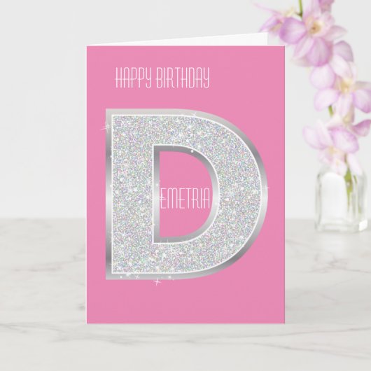 Carte Lettre D argent rose (Orchidée)