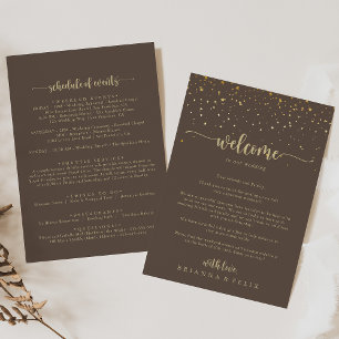 Carte Lettre d'accueil Brown Gold Confetti Mariage