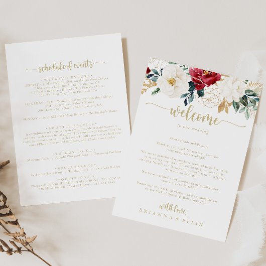 Carte LETTRE D'ACCUEIL Mariage Floral Or Classique