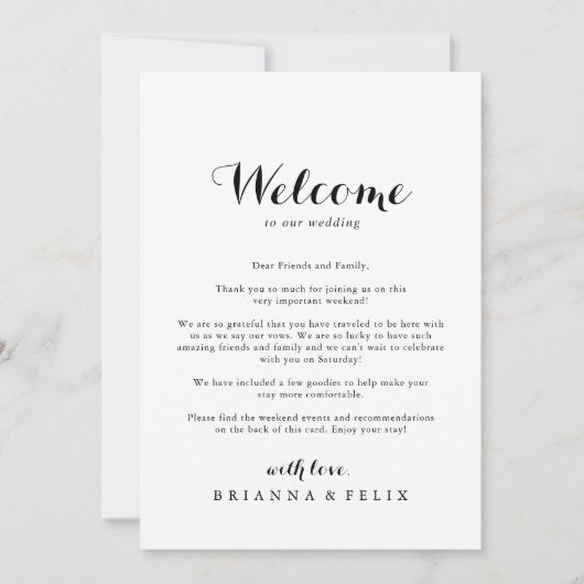 Carte Lettre de bienvenue du Mariage de calligraphie mod (Devant)
