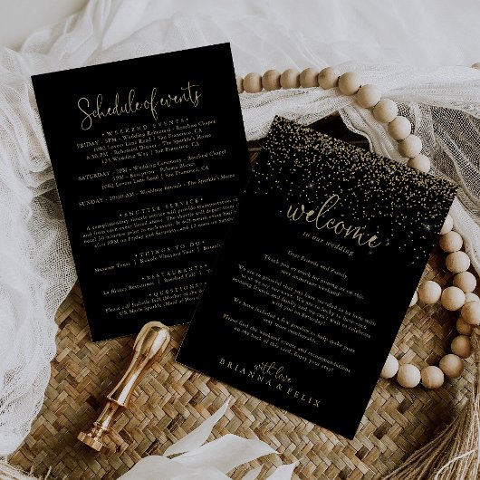 Carte Lettre de bienvenue du Mariage de script Gold Conf
