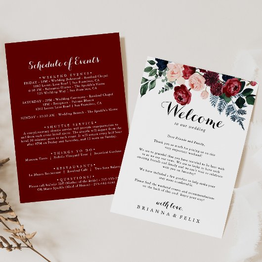 Carte Lettre de bienvenue du Mariage Floral de la marine