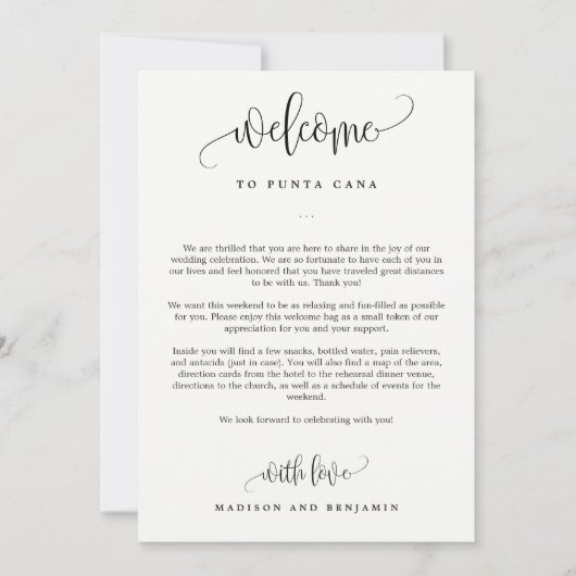 Carte Lettre de bienvenue et sac de bienvenue du Mariage (Devant)