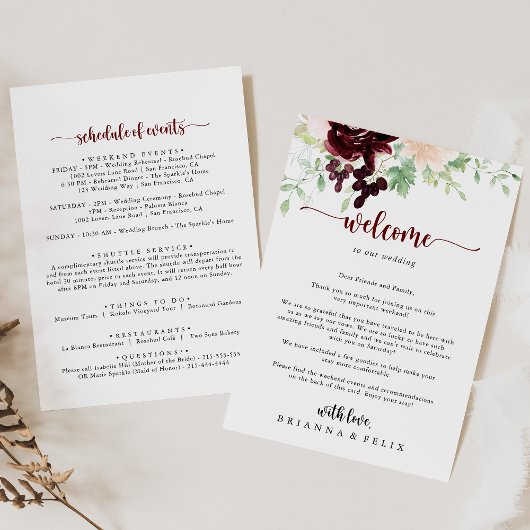 Carte Lettre de bienvenue Mariage classique aux couleurs