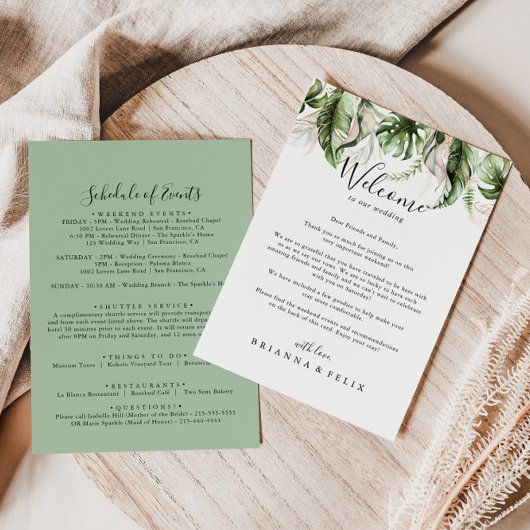 Carte Lettre de bienvenue Mariage Gold Tropical Greenery