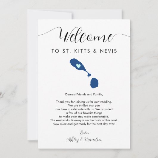 Carte Lettre de bienvenue Mariage St Kitts & Nevis Itiné (Devant)