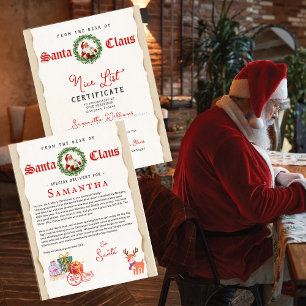 Carte Lettre de Noël de Père Noël Certificat de Liste de