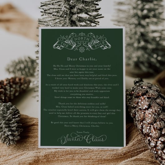 Carte Lettre de Noël du Père Noël Vert Enchantant