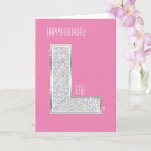 Carte Lettre L argent rose