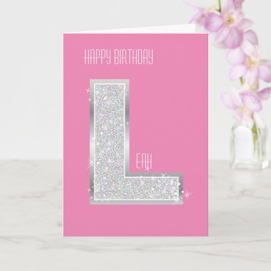 Carte Lettre L argent rose (Orchidée)