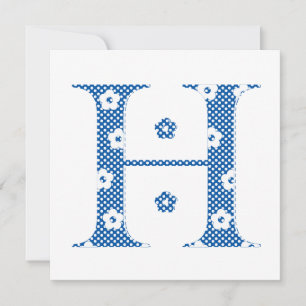 Carte LETTRE Motif Fleur H (bleu)