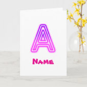 Carte Lettre néon A Monogramme Violet Rose Clair Initial (Fleur jaune)