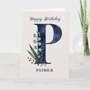 Carte Lettre P Anniversaire pour lui Nom Personnalisé Bl