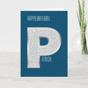 Carte Lettre P argent bleu