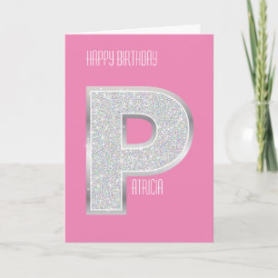 Carte Lettre P argent rose