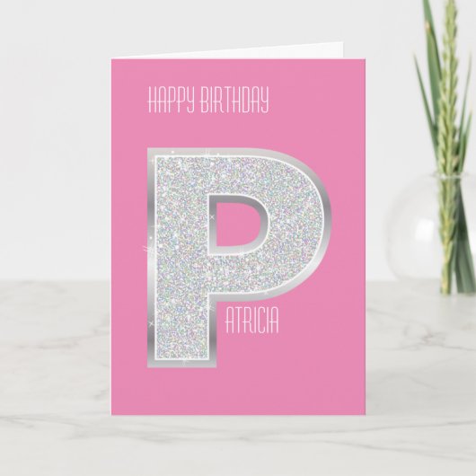 Carte Lettre P argent rose (Devant)