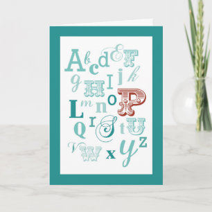 Carte Lettre P Nom initial Alphabet Anniversaire Turquoi
