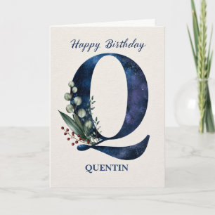 Carte Lettre Q Anniversaire pour lui Nom Personnalisé Bl