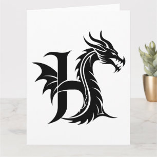 Carte LETTRE STYLE Dragon H, Alphabet Dragon, Monogramme