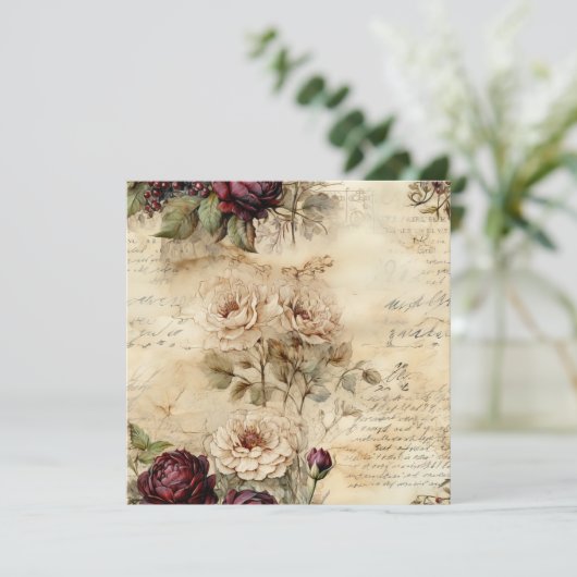 Carte Lettre vintage d'amour parchemin avec fleurs (7) (Debout devant)