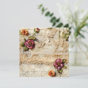 Carte Lettre vintage d'amour parchemin avec fleurs (8)