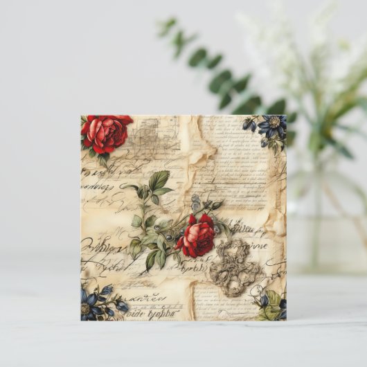Carte Lettre vintage d'amour parchemin avec fleurs (9) (Debout devant)