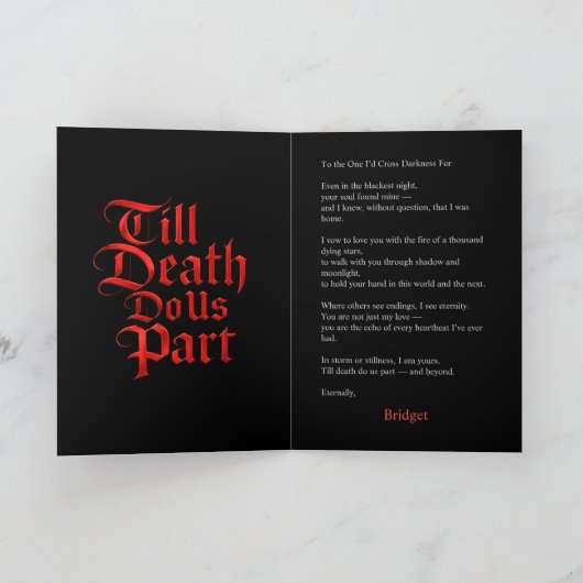 Carte Lettre Vow gothique rouge et Mariage noir - ses va (Intérieur)