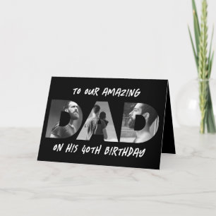 Carte Lettres photo papa Texte noir unique Anniversaire