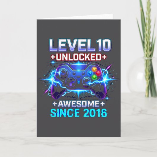 Carte Level 10 Unlocked Awesome Since 2016 10th Birthday (Devant)
