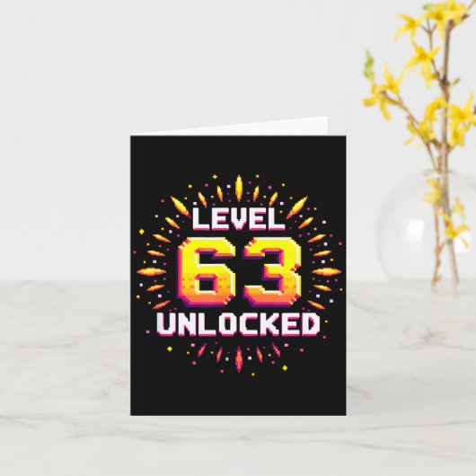 Carte Level 63 Unlocked Birthday Gift Gamer Milestone (Fleur jaune)