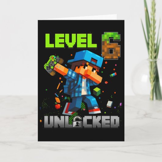 Carte Level 6 Unlocked Funy Birthday Boy Pixel Gamer 6th (Devant)