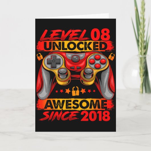 Carte Level 8 Unlocked 8 Year Old Boys 8th Birthday Boy (Devant)