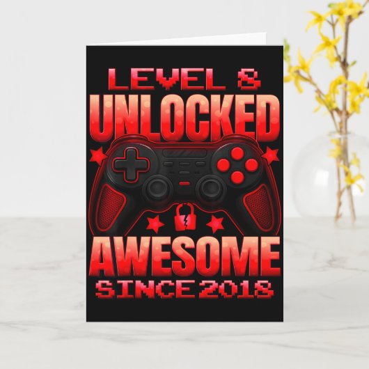 Carte Level 8 Unlocked 8 Year Old For Boys 8th Birthday  (Fleur jaune)