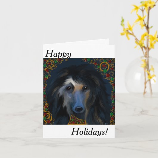 Carte Lévrier Afghan      (Fleur jaune)