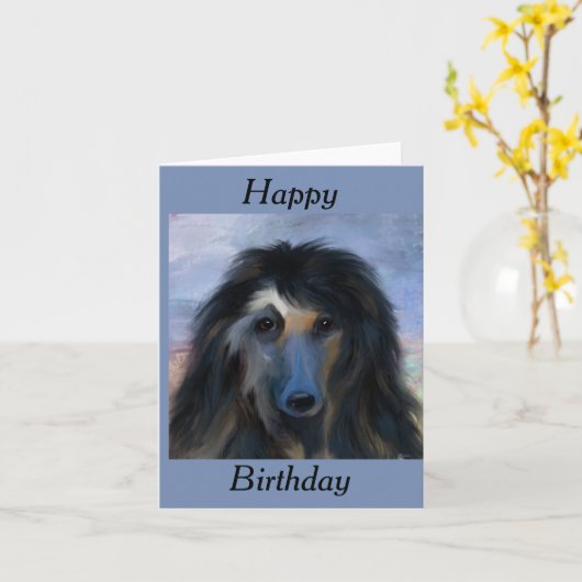 Carte Lévrier Afghan Blanc   (Fleur jaune)