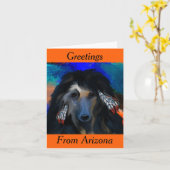 Carte Lévrier Afghan Blanc   (Fleur jaune)