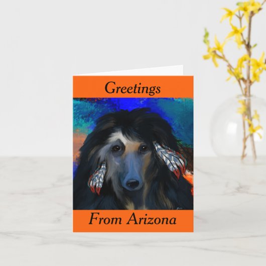 Carte Lévrier Afghan Blanc   (Fleur jaune)