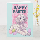 Carte Lévrier Afghan Joyeuses Pâques (Fleur jaune)