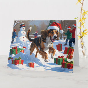 Carte Lévrier Afghan Scène de neige festive de Noël