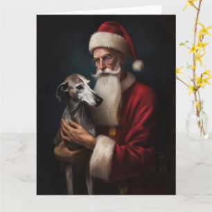Carte Lévrier avec le Père Noël Noël Festif