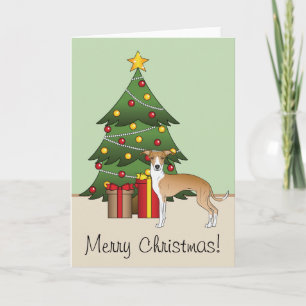 Carte Lévrier Italien Fauve Et Blanc & Sapin De Noël