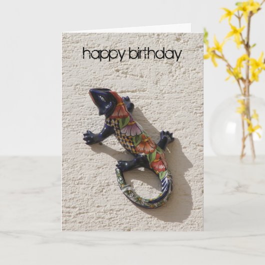 Carte lézard d'anniversaire (Fleur jaune)