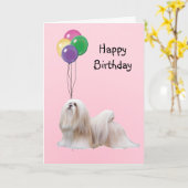 Carte Lhasa Apso, ballons d'anniversaire (Fleur jaune)