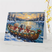 Carte Lhasa Apso Bateau de Noël Vacances (Fleur jaune)