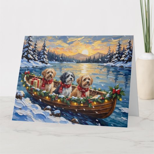 Carte Lhasa Apso Bateau de Noël Vacances (Devant)