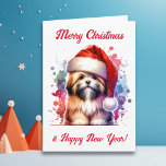 Carte Lhasa Apso Chien à Santa Hat Noël<br><div class="desc">Si vous aimez Lhassa Apso et voulez la carte de Noël mignonne,  alors voici vous allez! Joli style aquarelle ai art Lhasa Apso à Santa Hat.</div>