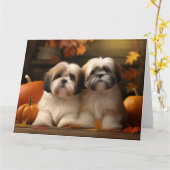 Carte Lhasa Apso chiot automne délice citrouille (Fleur jaune)
