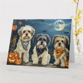 Carte Lhasa Apso Halloween Éffrayant (Fleur jaune)