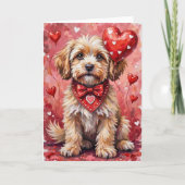 Carte Lhasa Apso Saint-Valentin Chien Assis avec des Cœu (Devant)