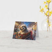 Carte Lhasa Apso Saison festive de Noël (Fleur jaune)